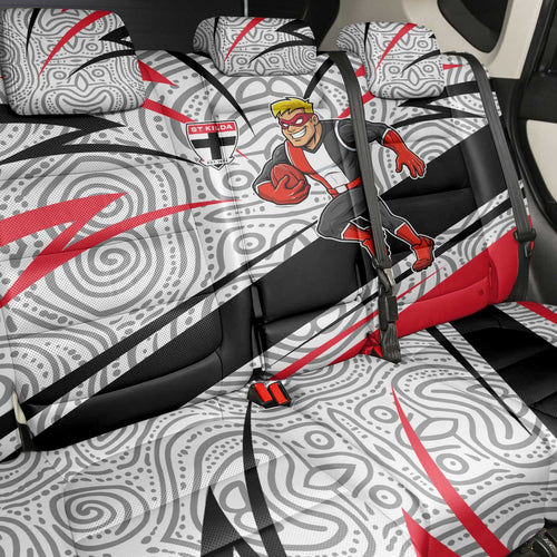 St Kilda Saints Australian Football Back Car Seat Cover Superhero Mascot Art With Indigenous Pattern Art
