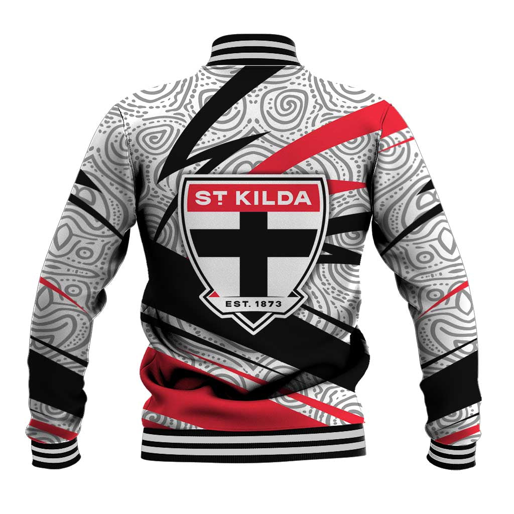 St Kilda Saints Australian Football Baseball Jacket Superhero Mascot Art With Indigenous Pattern Art