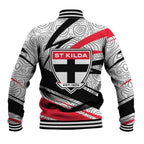 St Kilda Saints Australian Football Baseball Jacket Superhero Mascot Art With Indigenous Pattern Art
