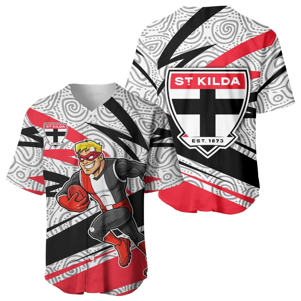 St Kilda Saints Australian Football Baseball Jersey Superhero Mascot Art With Indigenous Pattern Art