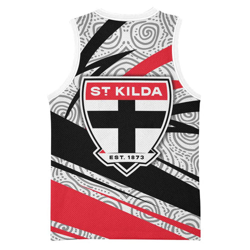 St Kilda Saints Australian Football Basketball Jersey Superhero Mascot Art With Indigenous Pattern Art