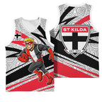 St Kilda Saints Australian Football Basketball Jersey Superhero Mascot Art With Indigenous Pattern Art