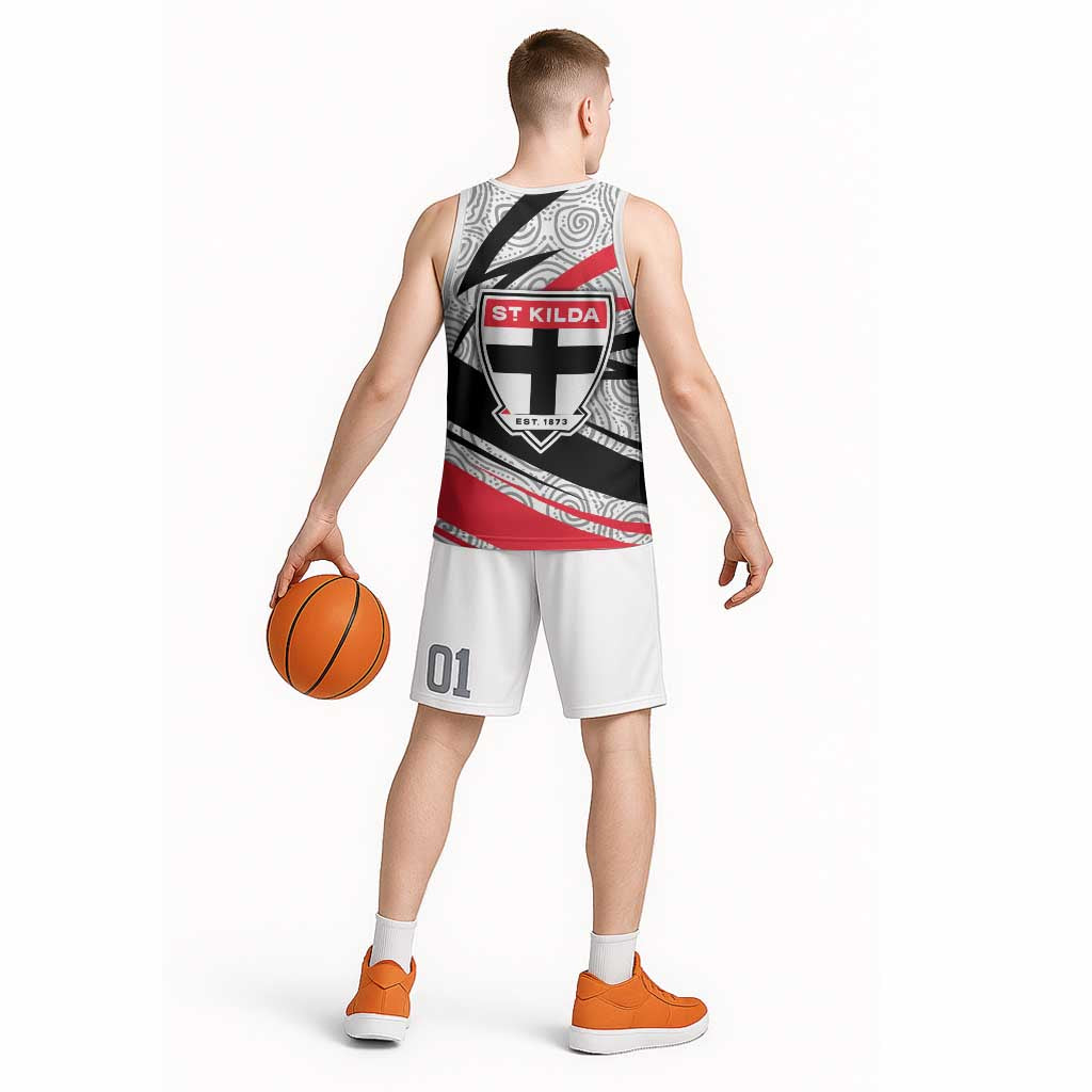 St Kilda Saints Australian Football Basketball Jersey Superhero Mascot Art With Indigenous Pattern Art