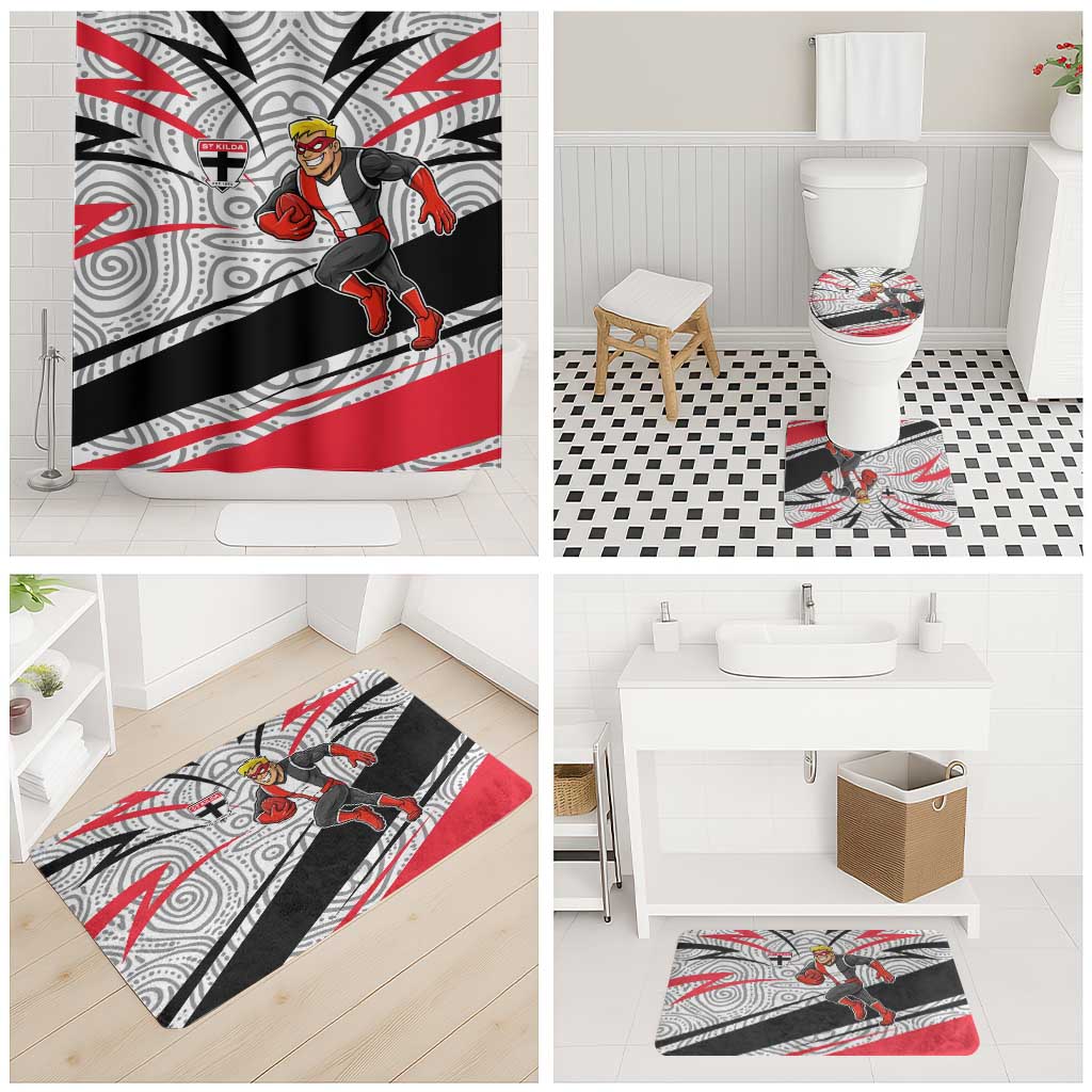 St Kilda Saints Australian Football Bathroom Set Superhero Mascot Art With Indigenous Pattern Art