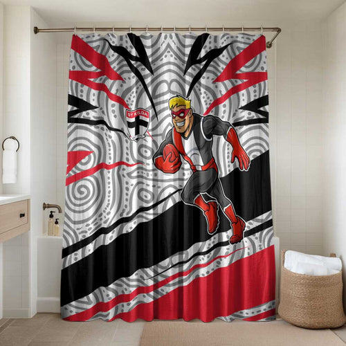 St Kilda Saints Australian Football Bathroom Set Superhero Mascot Art With Indigenous Pattern Art