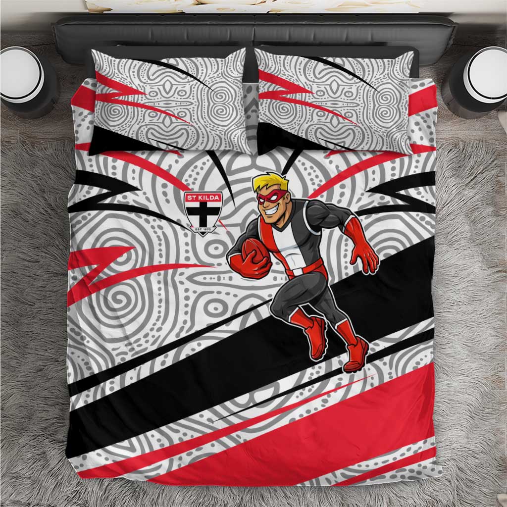 St Kilda Saints Australian Football Bedding Set Superhero Mascot Art With Indigenous Pattern Art