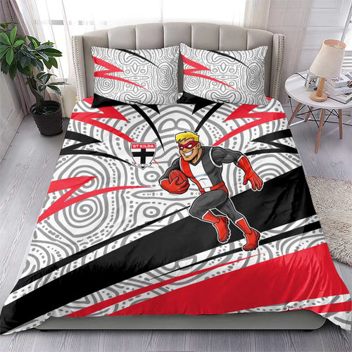 St Kilda Saints Australian Football Bedding Set Superhero Mascot Art With Indigenous Pattern Art
