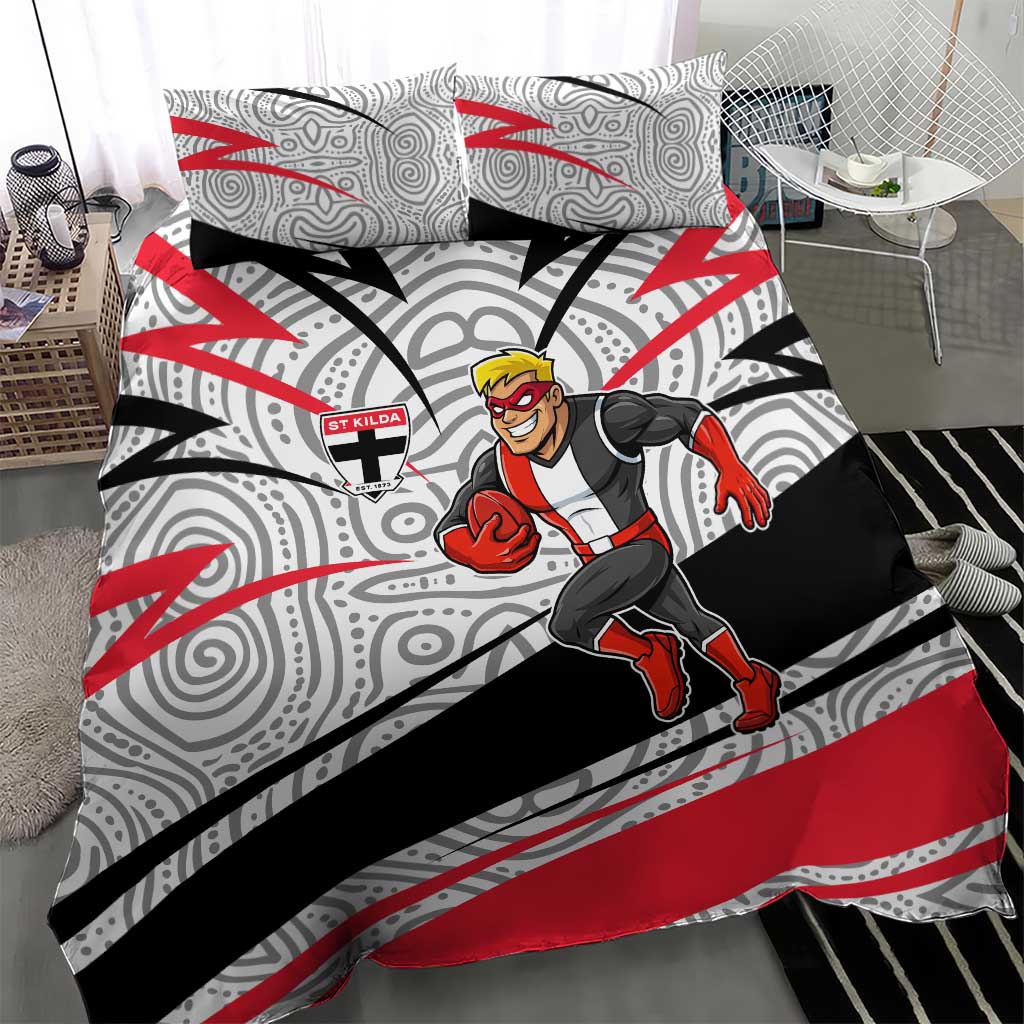 St Kilda Saints Australian Football Bedding Set Superhero Mascot Art With Indigenous Pattern Art