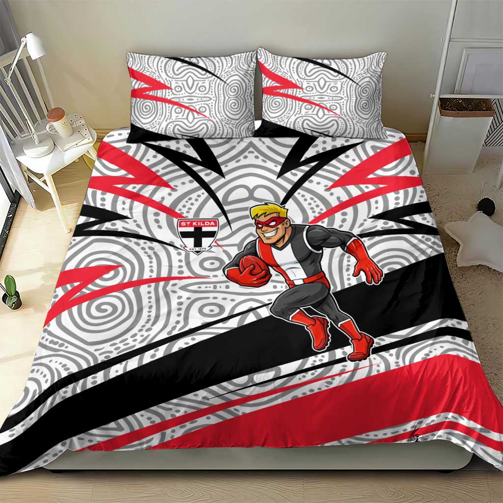St Kilda Saints Australian Football Bedding Set Superhero Mascot Art With Indigenous Pattern Art