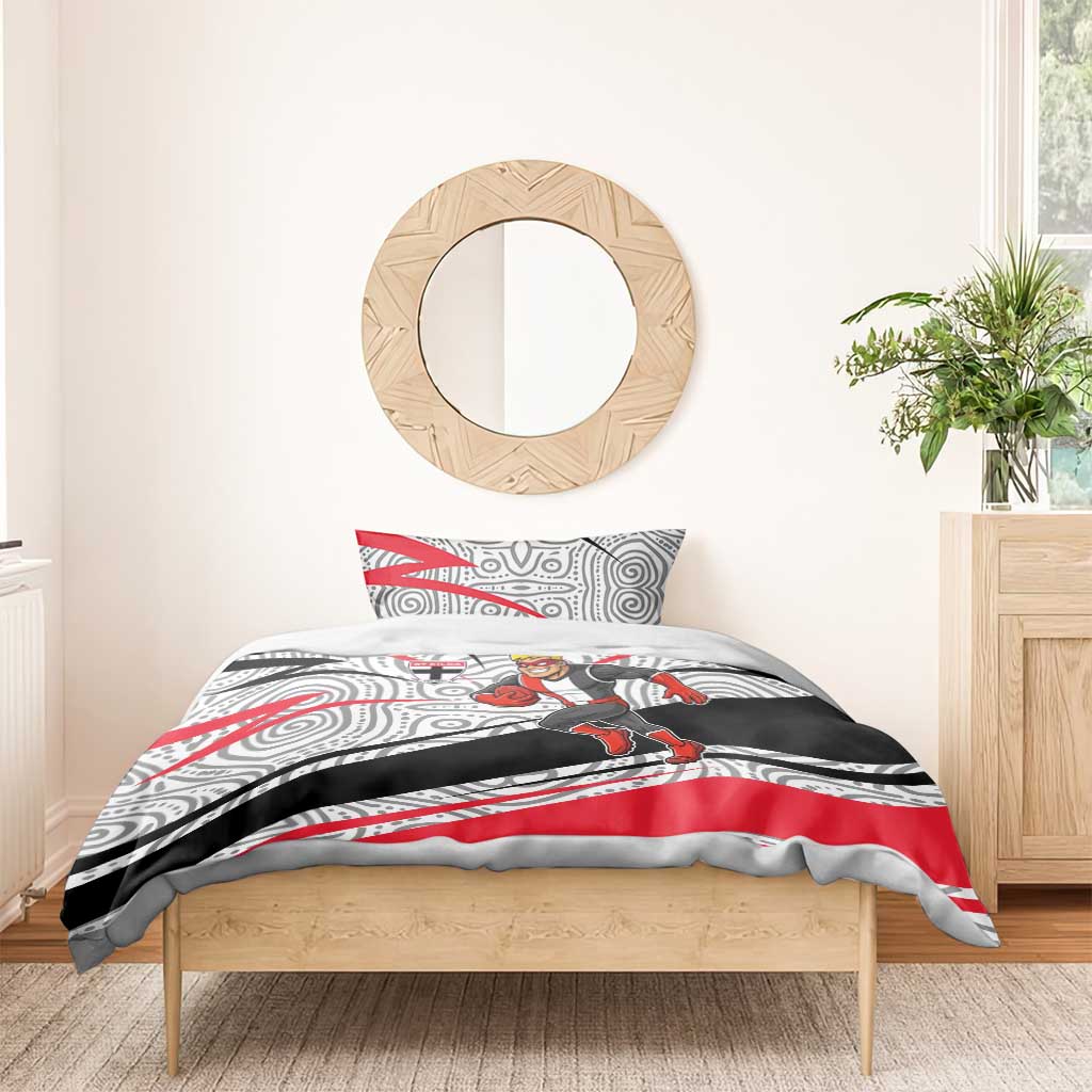 St Kilda Saints Australian Football Bedding Set Superhero Mascot Art With Indigenous Pattern Art