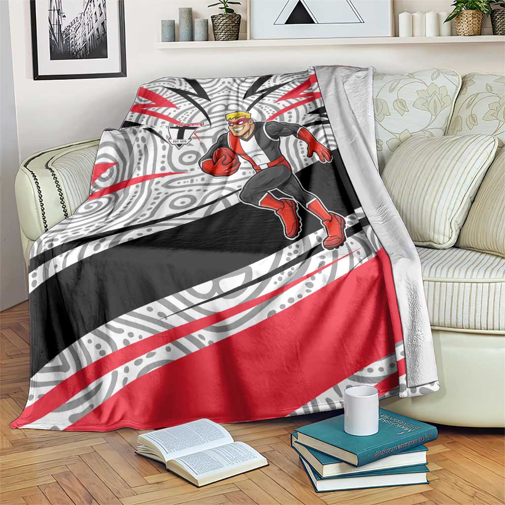 St Kilda Saints Australian Football Blanket Superhero Mascot Art With Indigenous Pattern Art