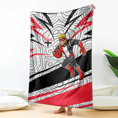 St Kilda Saints Australian Football Blanket Superhero Mascot Art With Indigenous Pattern Art