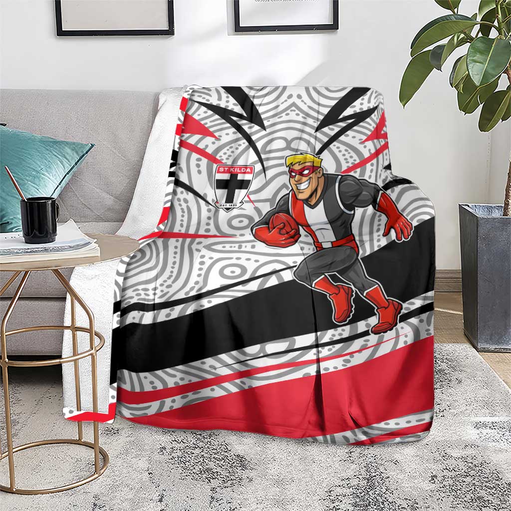 St Kilda Saints Australian Football Blanket Superhero Mascot Art With Indigenous Pattern Art