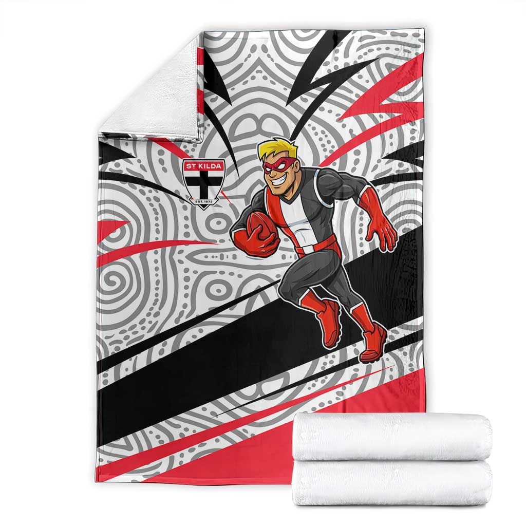St Kilda Saints Australian Football Blanket Superhero Mascot Art With Indigenous Pattern Art
