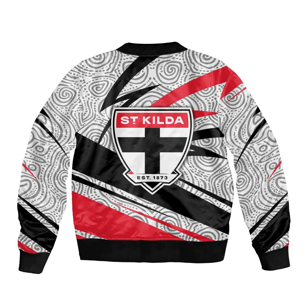 St Kilda Saints Australian Football Bomber Jacket Superhero Mascot Art With Indigenous Pattern Art