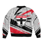 St Kilda Saints Australian Football Bomber Jacket Superhero Mascot Art With Indigenous Pattern Art