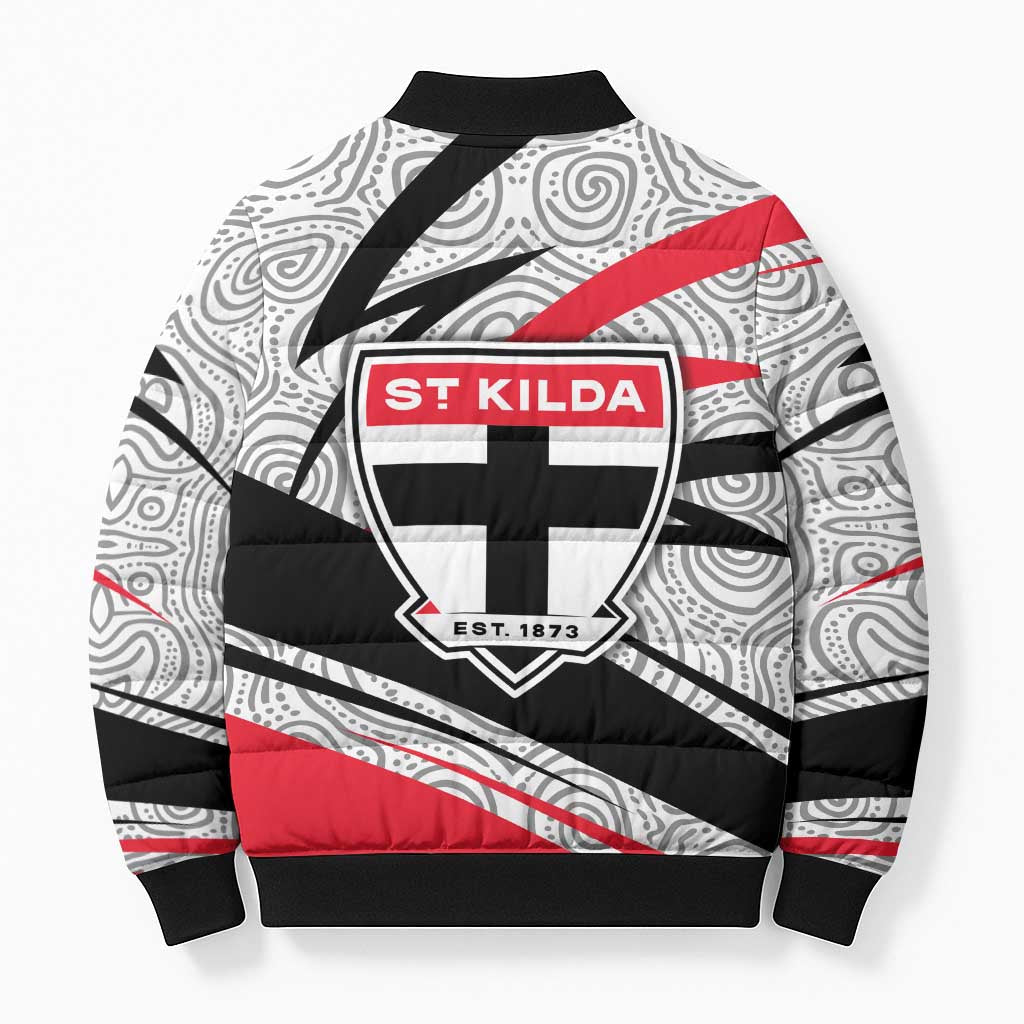 St Kilda Saints Australian Football Bomber Puffer Jacket Superhero Mascot Art With Indigenous Pattern Art