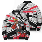 St Kilda Saints Australian Football Bomber Puffer Jacket Superhero Mascot Art With Indigenous Pattern Art