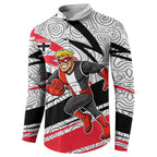 St Kilda Saints Australian Football Button Sweatshirt Superhero Mascot Art With Indigenous Pattern Art