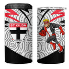 St Kilda Saints Australian Football 4 in 1 Can Cooler Tumbler Superhero Mascot Art With Indigenous Pattern Art