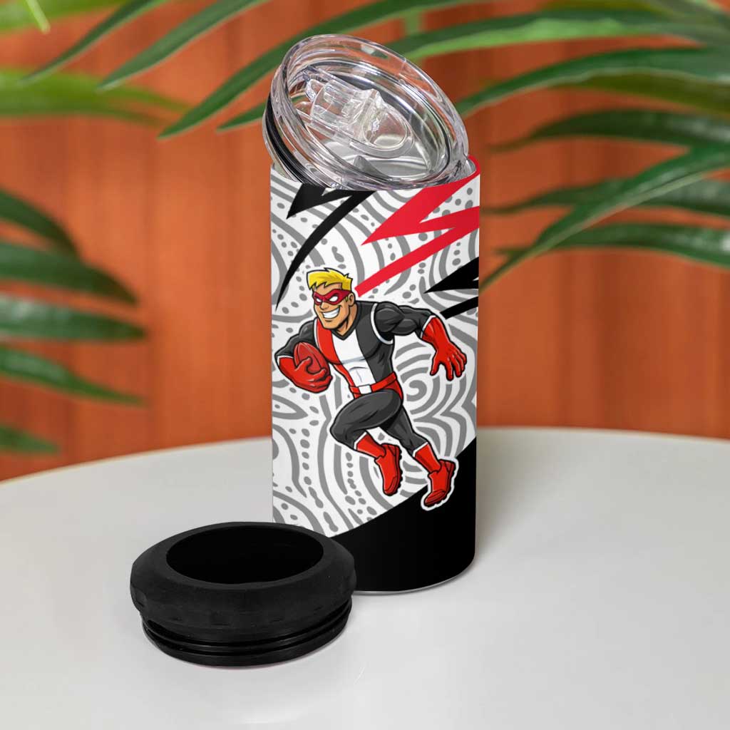 St Kilda Saints Australian Football 4 in 1 Can Cooler Tumbler Superhero Mascot Art With Indigenous Pattern Art
