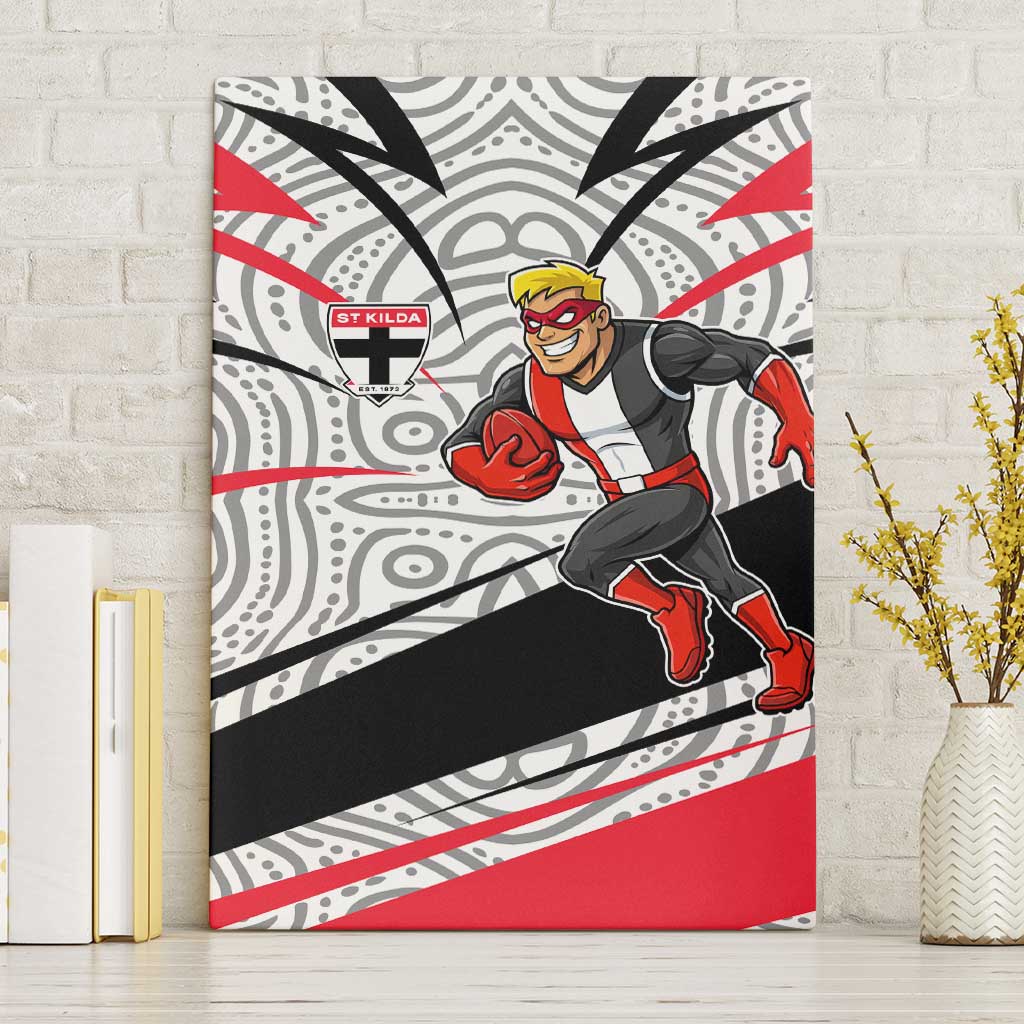 St Kilda Saints Australian Football Canvas Wall Art Superhero Mascot Art With Indigenous Pattern Art