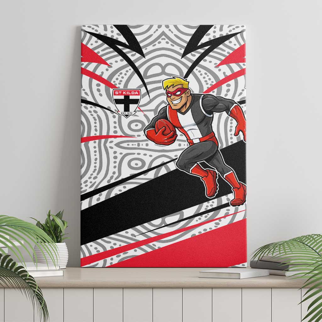 St Kilda Saints Australian Football Canvas Wall Art Superhero Mascot Art With Indigenous Pattern Art