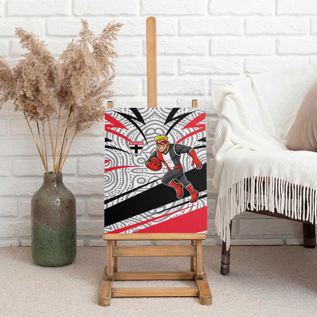 St Kilda Saints Australian Football Canvas Wall Art Superhero Mascot Art With Indigenous Pattern Art
