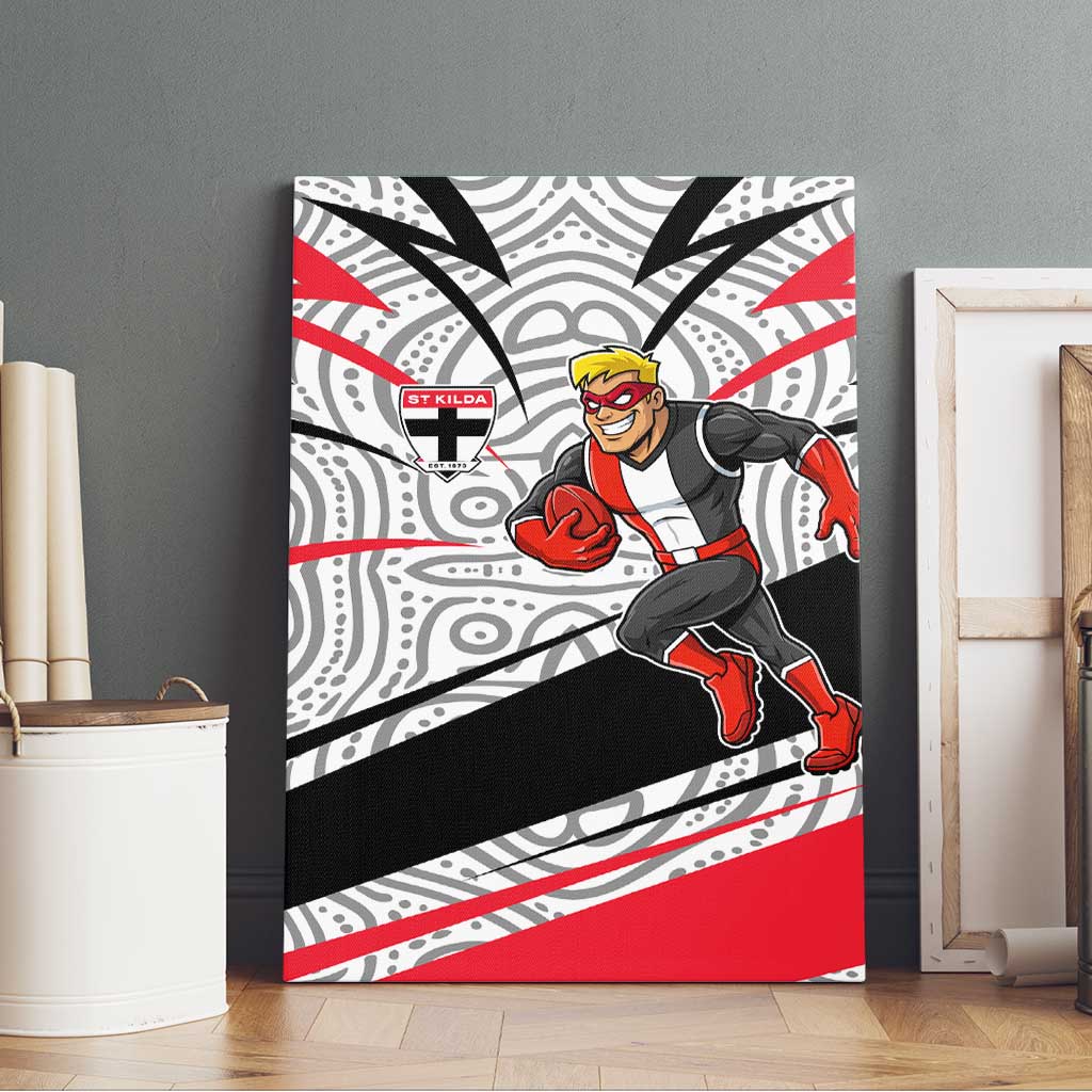 St Kilda Saints Australian Football Canvas Wall Art Superhero Mascot Art With Indigenous Pattern Art