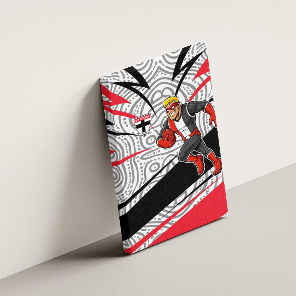 St Kilda Saints Australian Football Canvas Wall Art Superhero Mascot Art With Indigenous Pattern Art