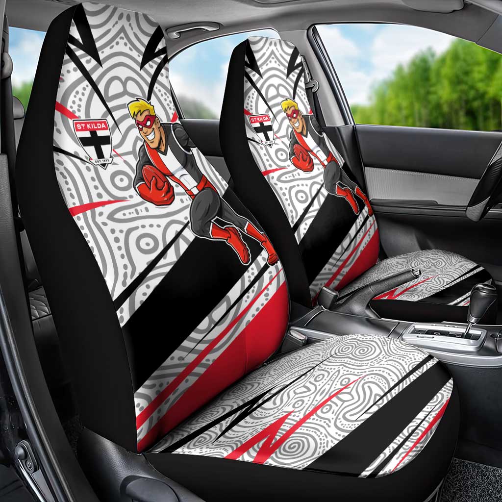 St Kilda Saints Australian Football Car Seat Cover Superhero Mascot Art With Indigenous Pattern Art
