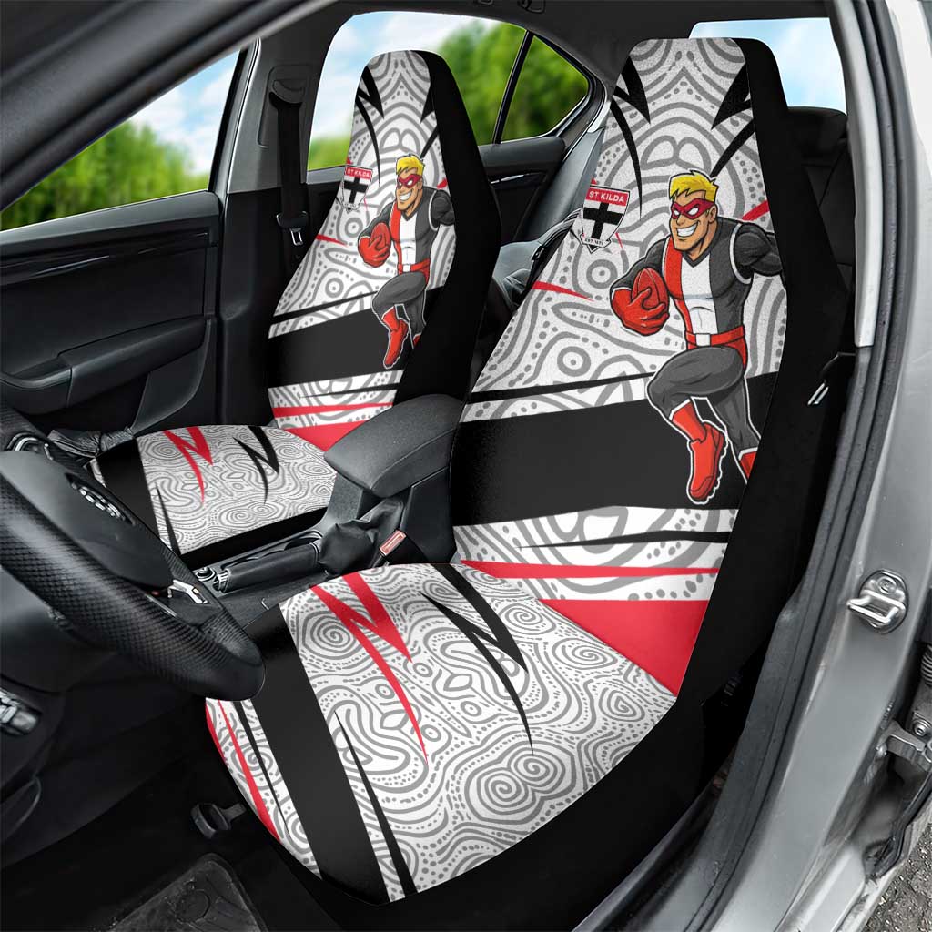 St Kilda Saints Australian Football Car Seat Cover Superhero Mascot Art With Indigenous Pattern Art