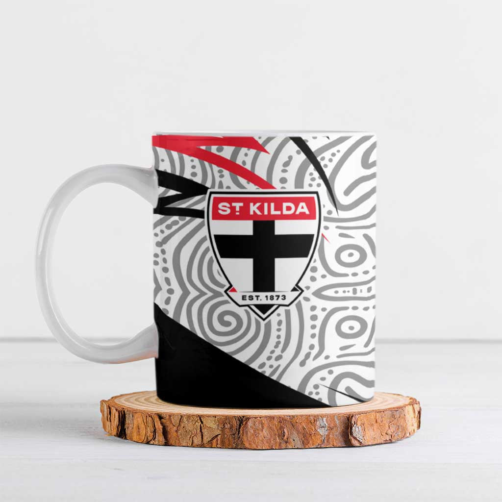 St Kilda Saints Australian Football Ceramic Mug Superhero Mascot Art With Indigenous Pattern Art