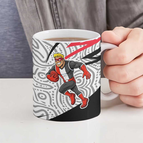 St Kilda Saints Australian Football Ceramic Mug Superhero Mascot Art With Indigenous Pattern Art