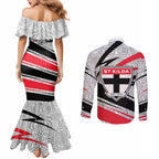 St Kilda Saints Australian Football Couples Matching Mermaid Dress and Long Sleeve Button Shirt Superhero Mascot Art With Indigenous Pattern Art