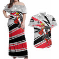 St Kilda Saints Australian Football Couples Matching Off Shoulder Maxi Dress and Hawaiian Shirt Superhero Mascot Art With Indigenous Pattern Art