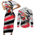 St Kilda Saints Australian Football Couples Matching Short Sleeve Bodycon Dress and Long Sleeve Button Shirt Superhero Mascot Art With Indigenous Pattern Art