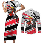 St Kilda Saints Australian Football Couples Matching Short Sleeve Bodycon Dress and Long Sleeve Button Shirt Superhero Mascot Art With Indigenous Pattern Art