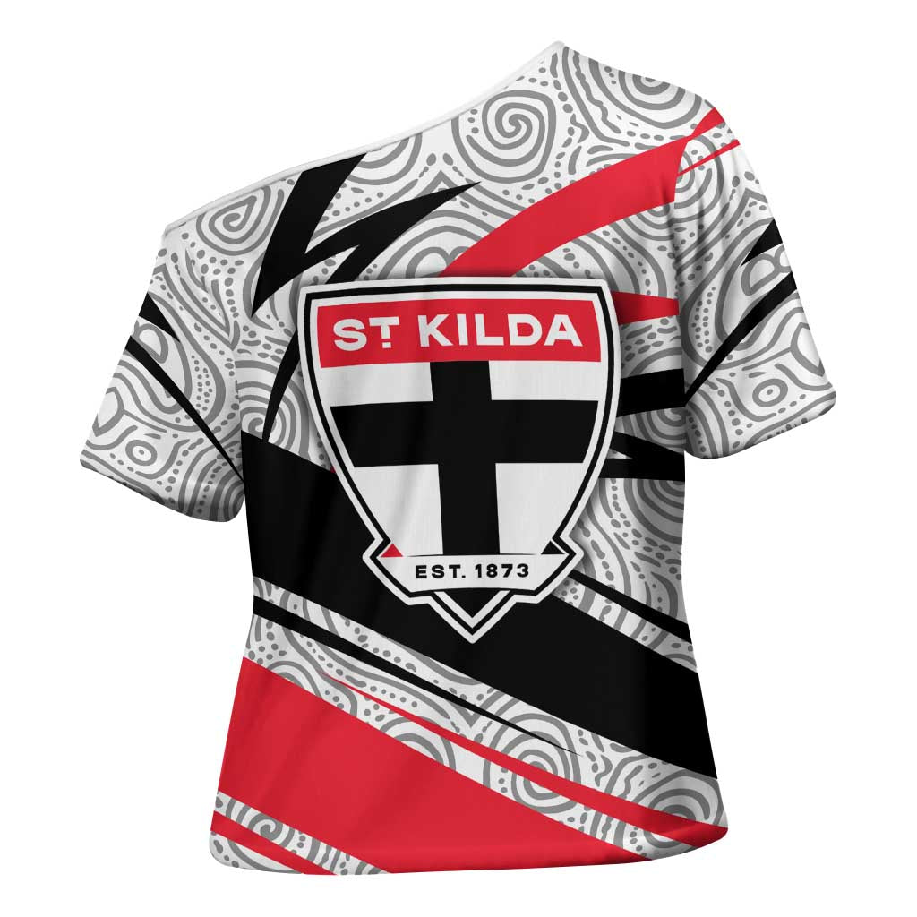 St Kilda Saints Australian Football Cross Shoulder Shirt Superhero Mascot Art With Indigenous Pattern Art