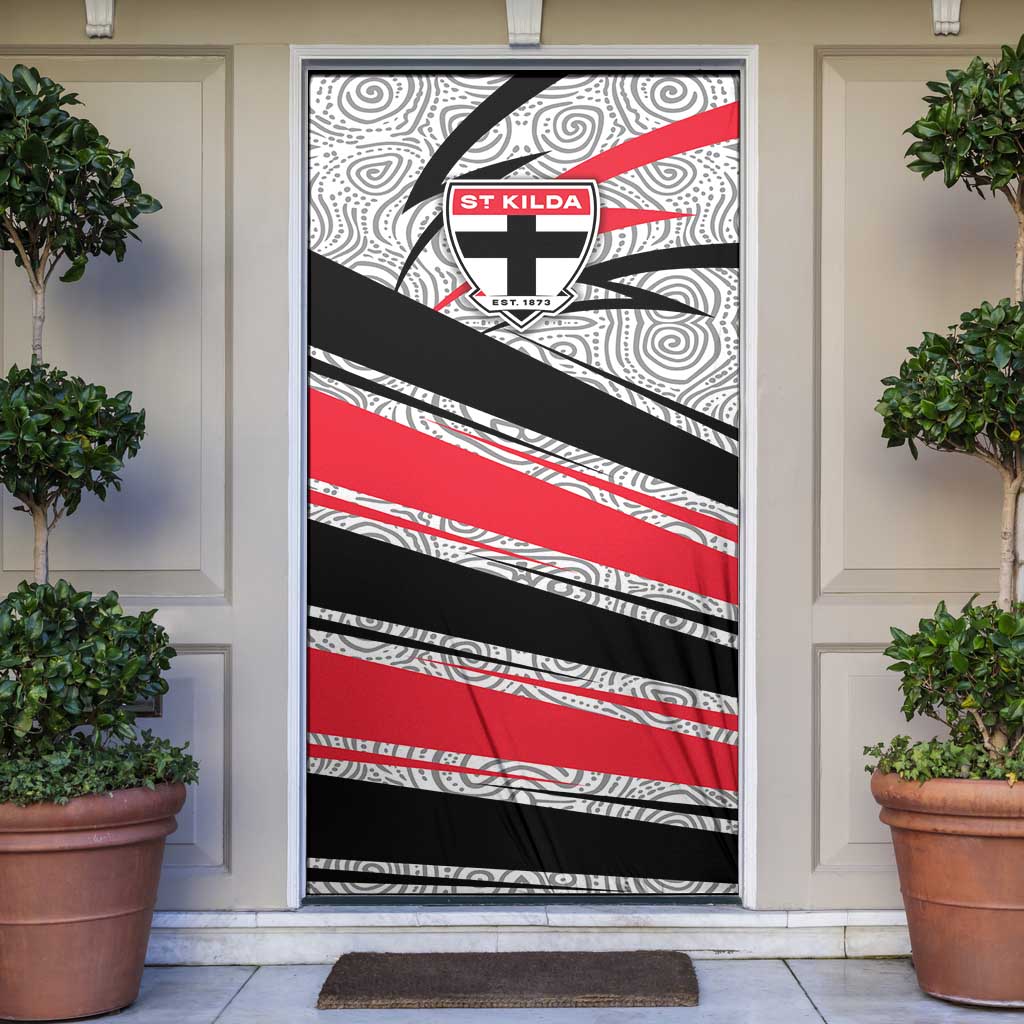 St Kilda Saints Australian Football Door Cover Superhero Mascot Art With Indigenous Pattern Art