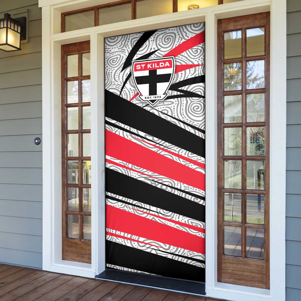 St Kilda Saints Australian Football Door Cover Superhero Mascot Art With Indigenous Pattern Art
