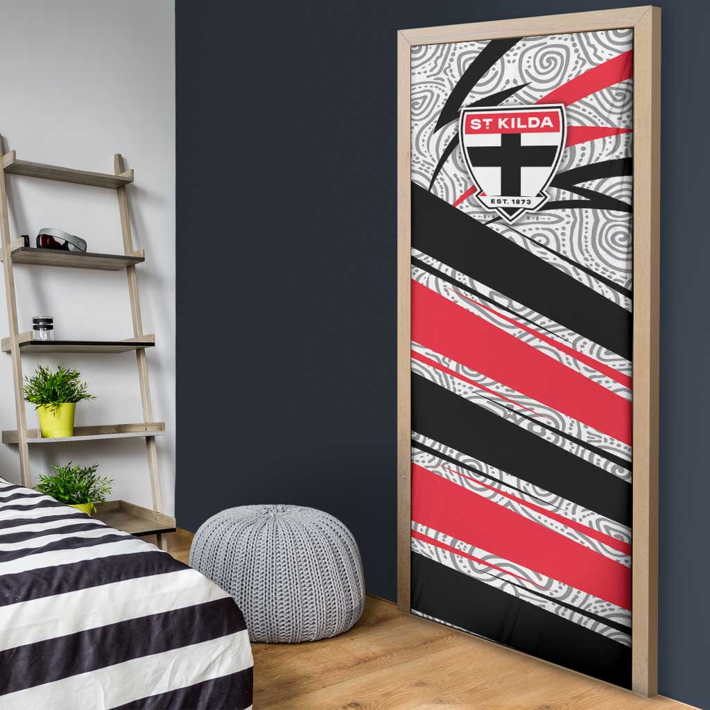 St Kilda Saints Australian Football Door Cover Superhero Mascot Art With Indigenous Pattern Art
