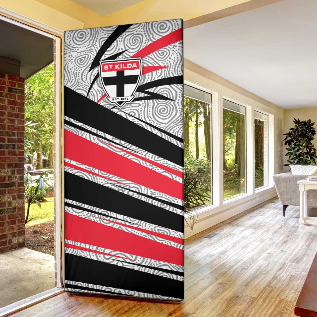 St Kilda Saints Australian Football Door Cover Superhero Mascot Art With Indigenous Pattern Art
