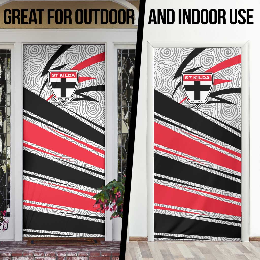 St Kilda Saints Australian Football Door Cover Superhero Mascot Art With Indigenous Pattern Art
