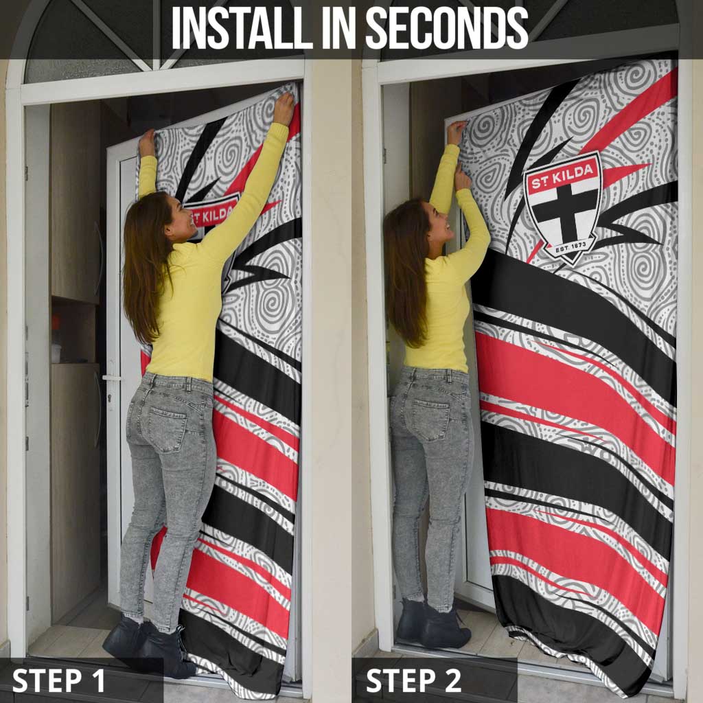 St Kilda Saints Australian Football Door Cover Superhero Mascot Art With Indigenous Pattern Art