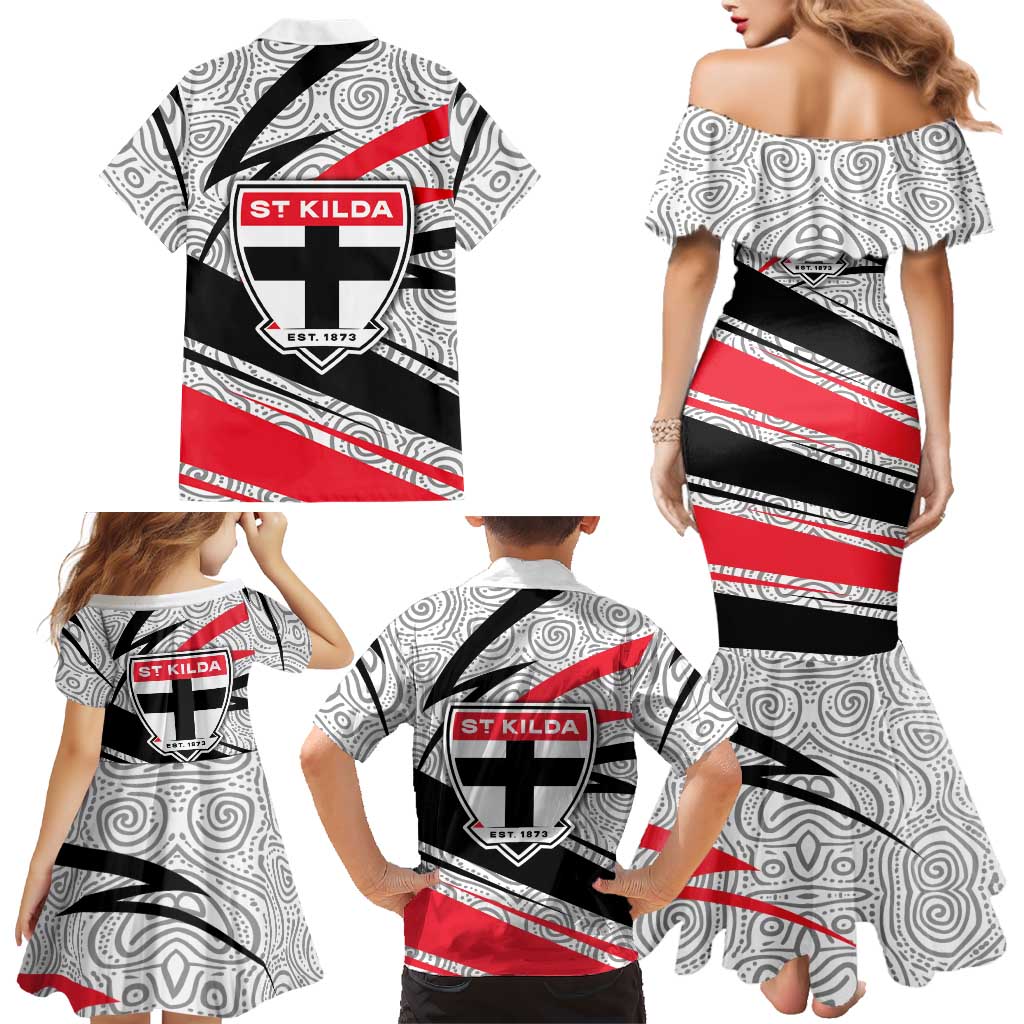 St Kilda Saints Australian Football Family Matching Mermaid Dress and Hawaiian Shirt Superhero Mascot Art With Indigenous Pattern Art