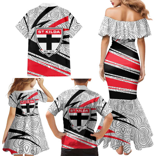 St Kilda Saints Australian Football Family Matching Mermaid Dress and Hawaiian Shirt Superhero Mascot Art With Indigenous Pattern Art