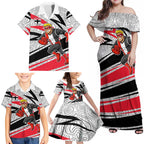 St Kilda Saints Australian Football Family Matching Off Shoulder Maxi Dress and Hawaiian Shirt Superhero Mascot Art With Indigenous Pattern Art