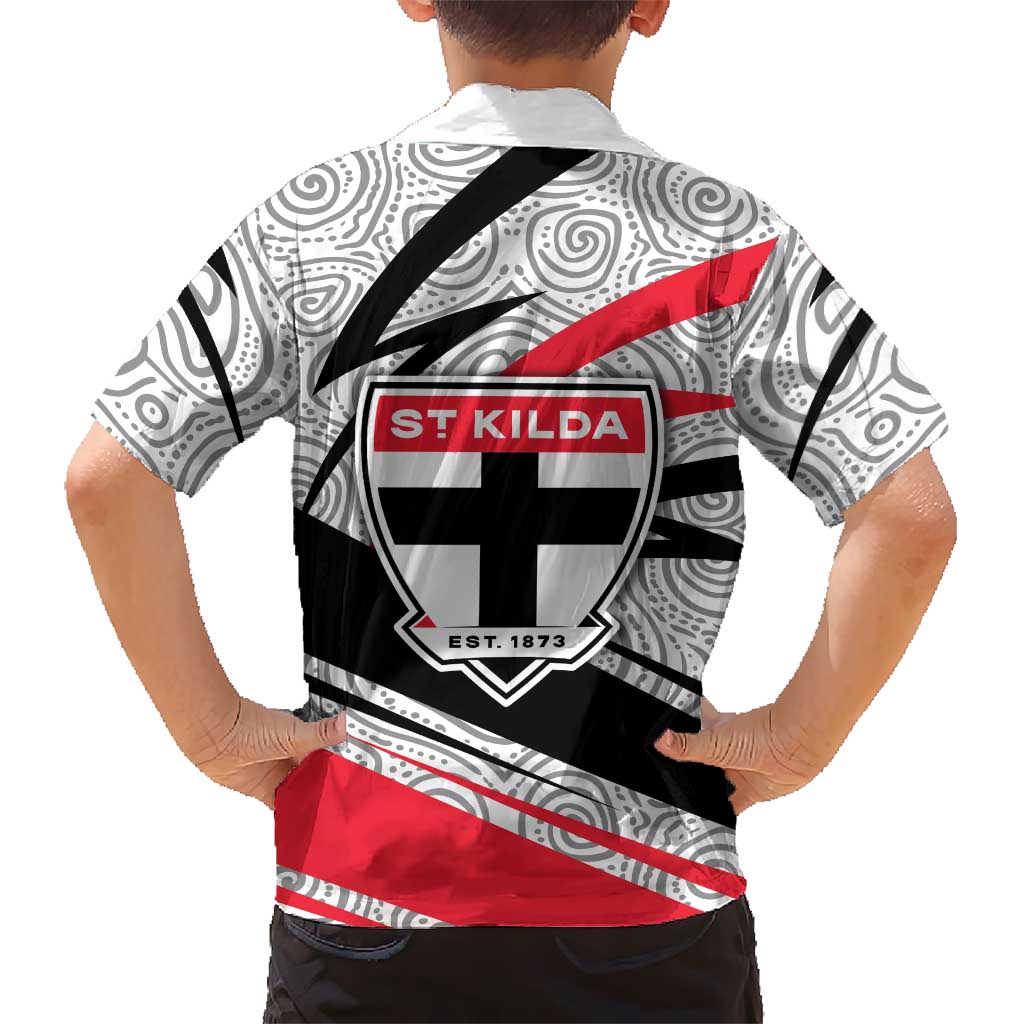 St Kilda Saints Australian Football Family Matching Off Shoulder Maxi Dress and Hawaiian Shirt Superhero Mascot Art With Indigenous Pattern Art