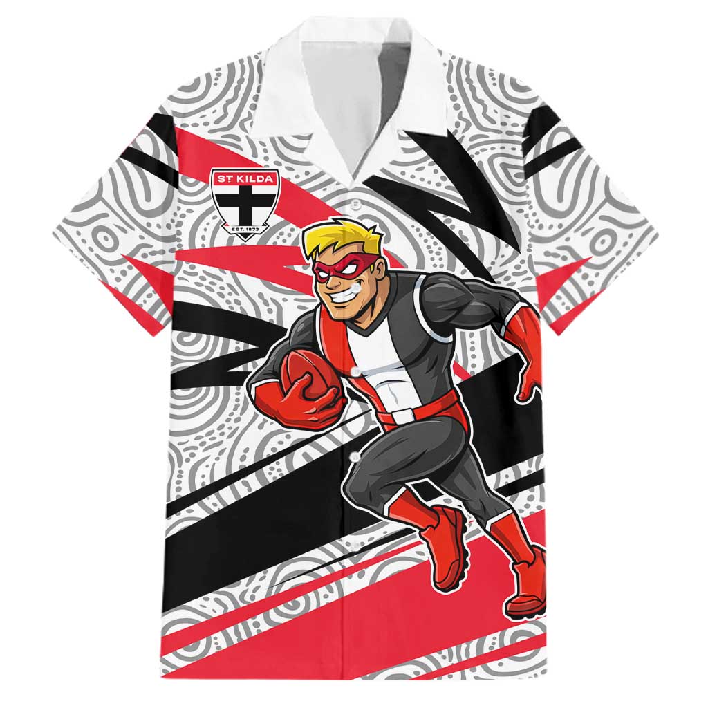 St Kilda Saints Australian Football Family Matching Off Shoulder Maxi Dress and Hawaiian Shirt Superhero Mascot Art With Indigenous Pattern Art